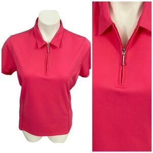 Bermuda Sands Golf Polo Top Womens Medium Pink 1/4 Zip Knit Short Sleeve Sport